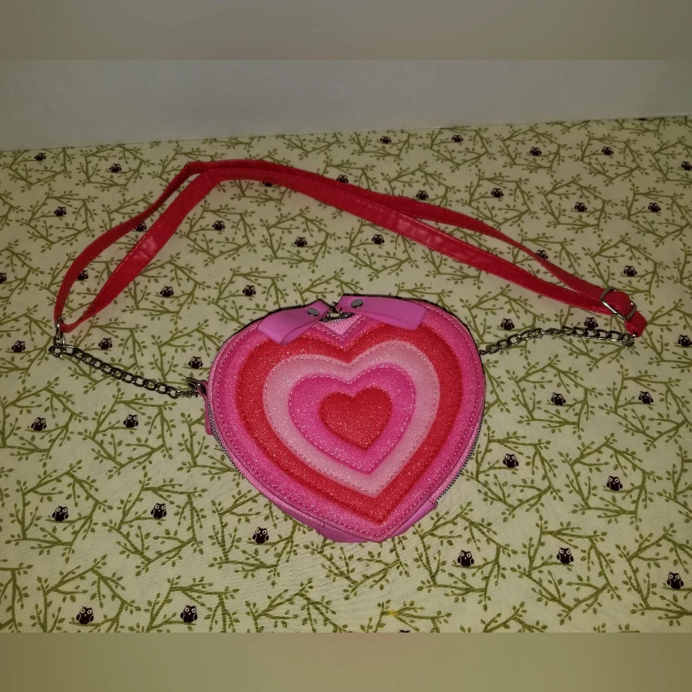 Pink & Red Heart Shaped Crossbody Bag Purse